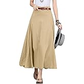 CHARTOU Women Casual Cotton Linen A Line Skirt High Waist Long Flowy Skirt Flare Swing Ruffle Skirt