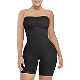 SHAPELLX Women's Shapewear Bodysuits Tummy Control Butt Lifter Body Shaper Strapless Seamless Mid Thigh Jumpsuit Tops