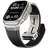 Jopinl Watch Band for Apple Watch Ultra 2 Band 49mm 46mm 45mm 44mm, Men Luxury Rugged Silicone Rubber Strap with Metal Connector & Folding Clasp for iWatch Series 10 9 8 7 6 5 4 3 2 1 SE