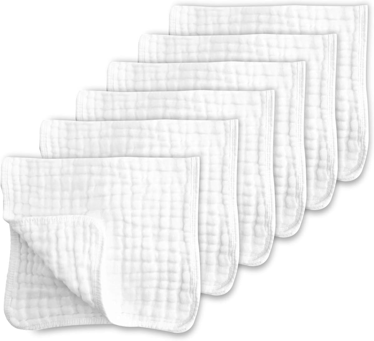 Muslin Burp Cloths for Baby 100% Cotton Large 20''X10'' 6 Layers Thicken Super Soft and Absorbent by CottCare(6 Pack,White): Baby