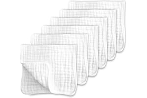 CottCare Muslin Burp Cloths for Baby 100% Cotton Large 20''X10'' 6 Layers Thicken Super Soft and Absorbent (6 Pack,White)