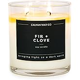 Calyan Wax Co. Fir & Clove 2 Wick Scented Candle - 37 Hour Burn - Luxury Non Toxic Soy Wax Candles - Long Lasting Large Glass Jar Candle for Home - 8.8oz