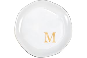 ProCase Ceramic Jewelry Tray, Initial Ring Dish Trinket Plate Engagement Gift, Small Personalized Monogram Ring Bowl for Wedding, White Decorative Jewelry Holder for Women Vanity -Letter M