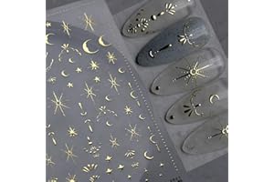 SiDreea Moon Star Nail Art Stickers - 1 Pcs 3D Gold Bronzing Nail Stickers for Nail Art, Self-Adhesive Luxury Nail Decals for Women Girls Nail Design, Manicure Decoration