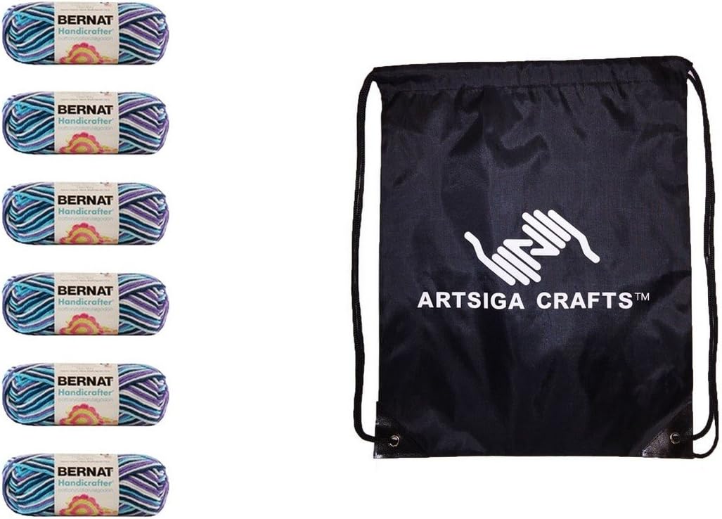 Bernat Knitting Yarn Handicrafter Cotton Ombres Moondance 6-Skein (Same Dyelot) 162102-2135 Bundle with 1 Artsiga Crafts Project Bag