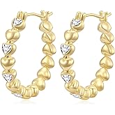 RYHIX 14K Gold Plated Hoop Earrings for Women 14K Gold Earrings Diamond Hoops Earring Gold Trendy Round/Heart Design Womens Earring 25mm 