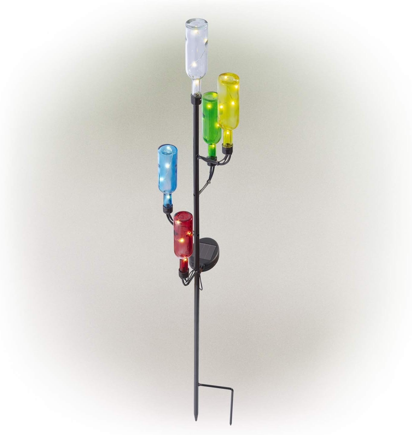 Alpine Corporation 37" Tall Outdoor Solar Glass Bottle Tree Stake LED Pathway Lights