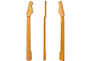 Fendirocik 22-Fret Yellowish Matte Electric Guitar Neck, Maple, Right-Handed, 6-String, S Pickup Configuration, Fixed Bridge, Maple Fretboard, 25.5" Scale Length, Guitars
