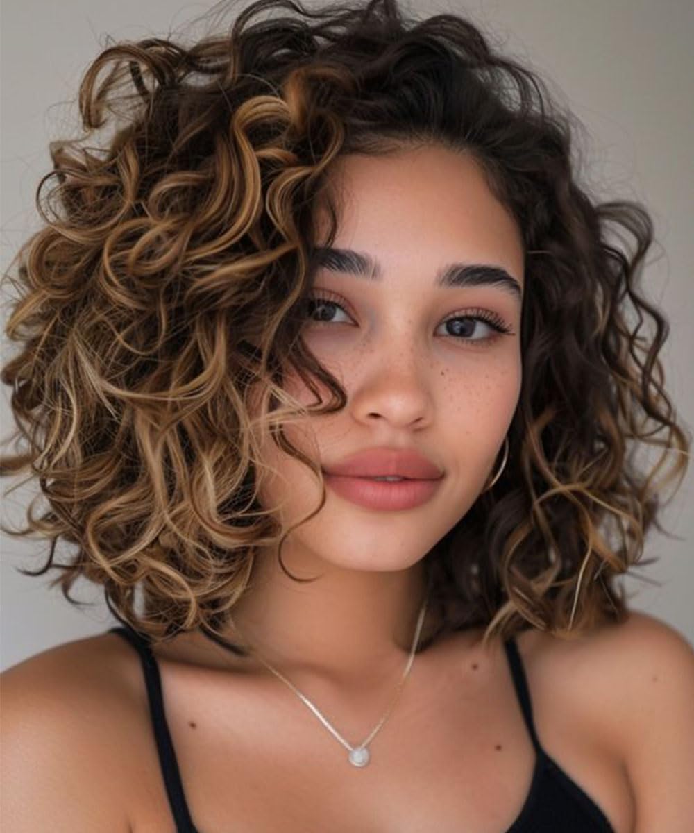 FASHION IDOL Short Curly Deep Wave Lace Front Bob Wigs for Women Human Hair Side Part Shouder Lenth Wig Pre plucked with Baby Hair Natural Black 150% Density Burgundy