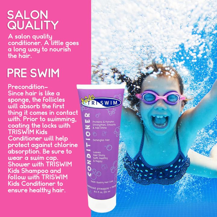 TRISWIM Kids Shampoo & Conditioner Set – 8.5oz Each | Removes Chlorine, Salt Water, Hard Water | Hydrates, Detangles, Restores | Helps Build Strong and Healthy Hair | For Everyday Use