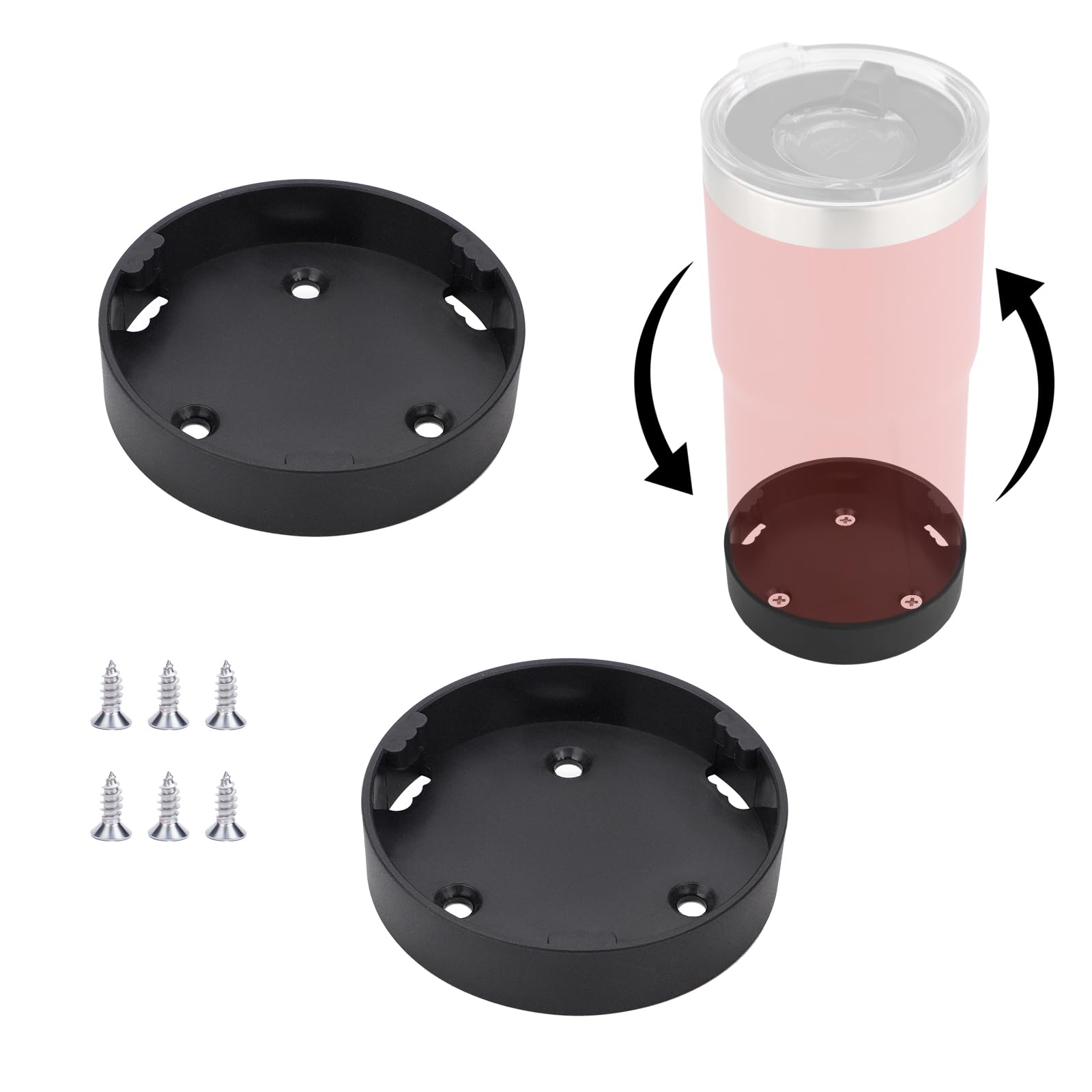 2pcs Tumbler Mount for Milwaukee Packout, Black Cup Holder with Screws Compatible with Milwaukee Packout Cup 20oz & 30oz