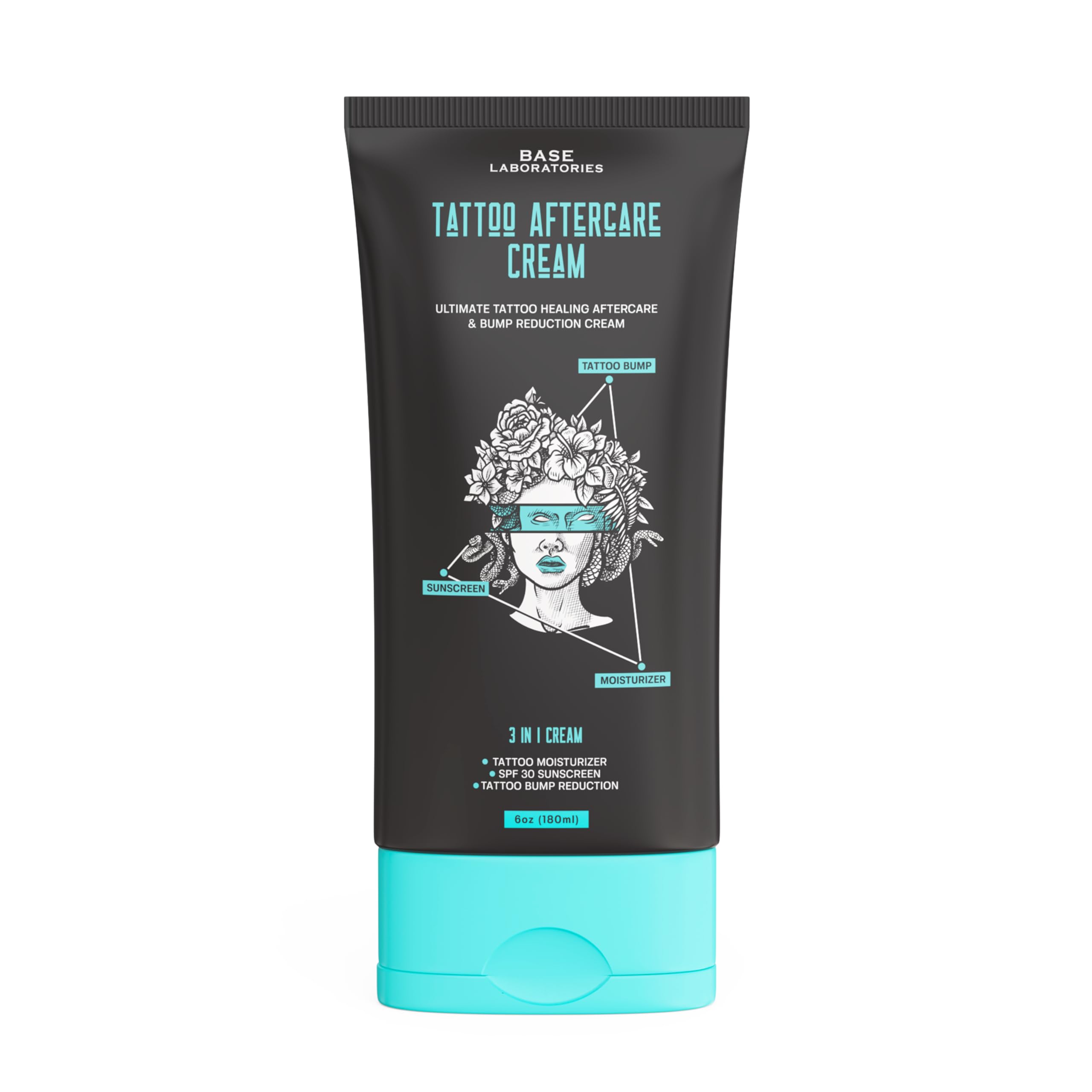 "Base Labs Tattoo Aftercare Cream | 3 in 1 Cream | Moisturizer, SPF and Bump Reduction | For Post-Tattoo Care | 180ml"