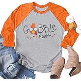 Thanksgiving Gobble Shirt Funny Turkey Graphic Tshirt Women Letter Print Raglan Long Sleeve Tee Tops