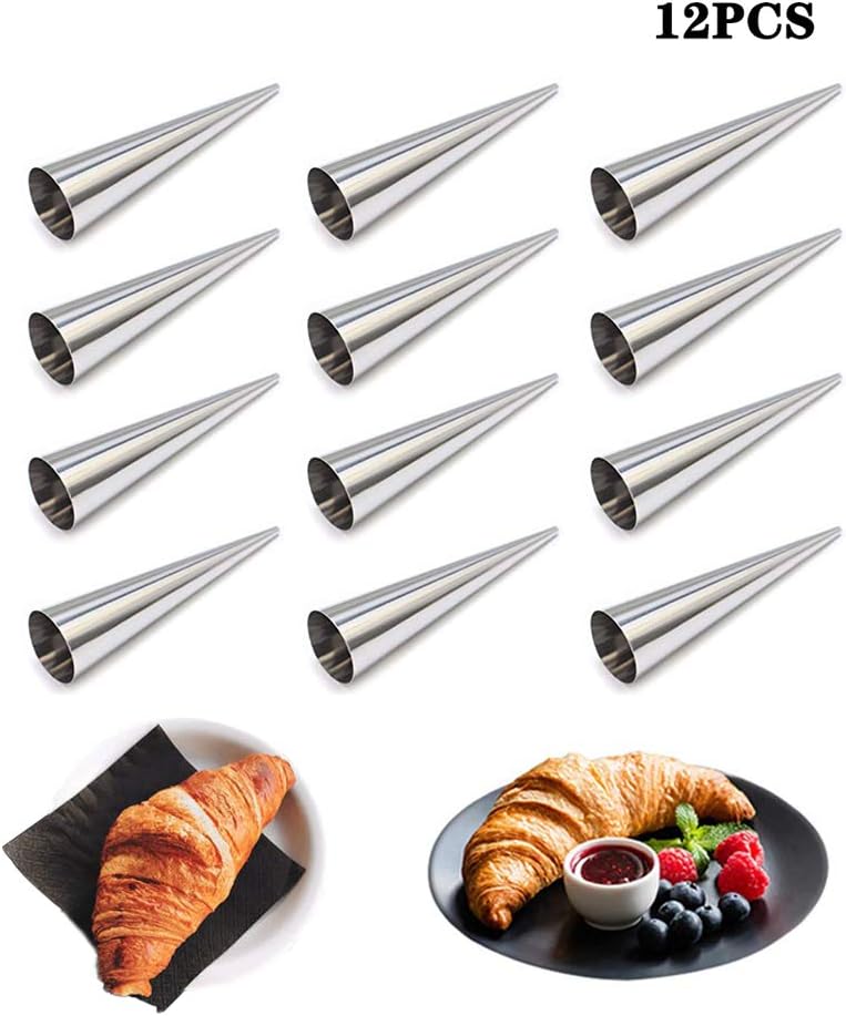 Anyeat Moule Tube Croissant, 12PCS Moules en Acier Inoxydable, Pâtisserie de Cannoli pour