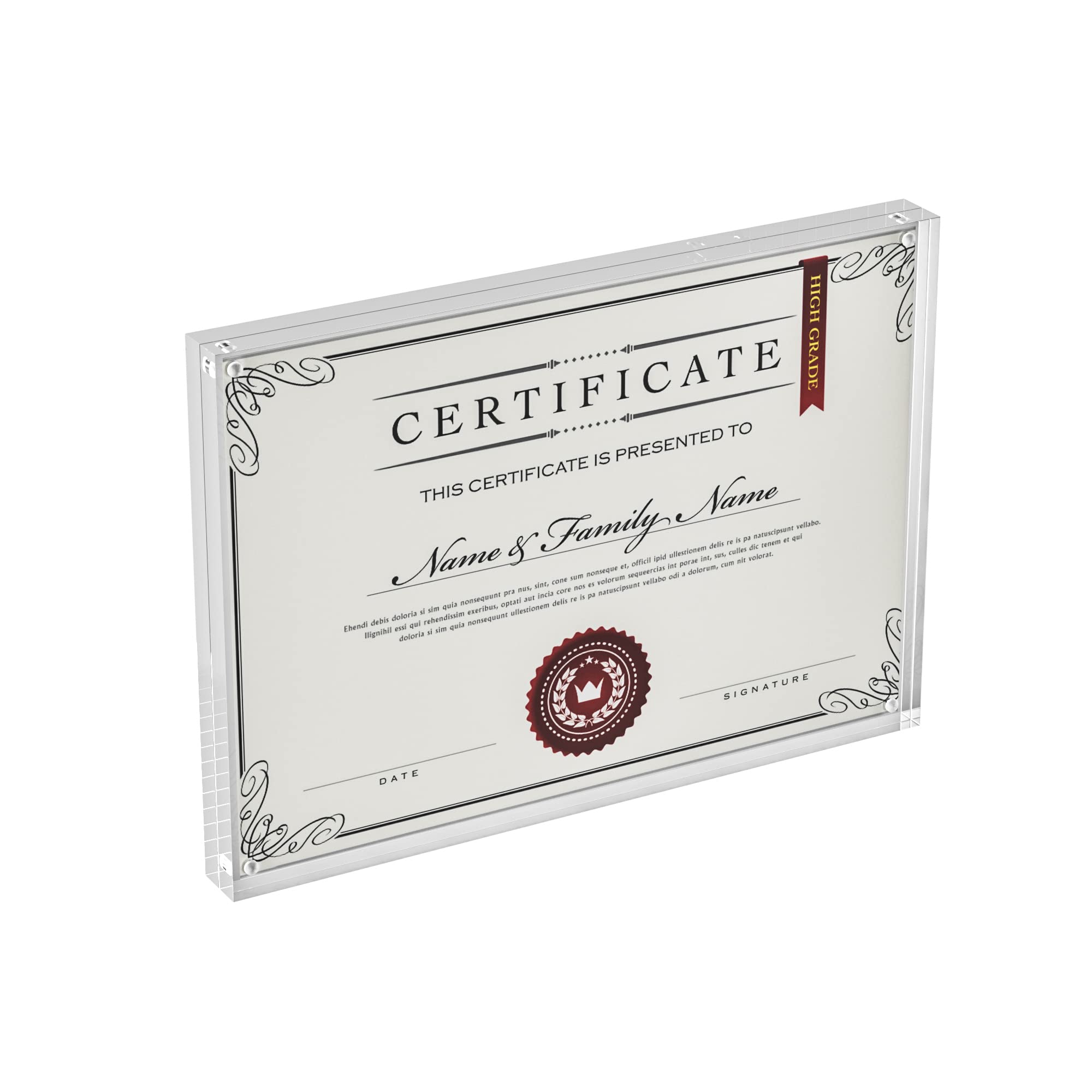 Sezanrpt Acrylic Picture Frames A4 Size, Perspex Photo Frame for Wedding Pictures, Tabletop Freestanding Certification Frame 12mm + 12mm — image 1