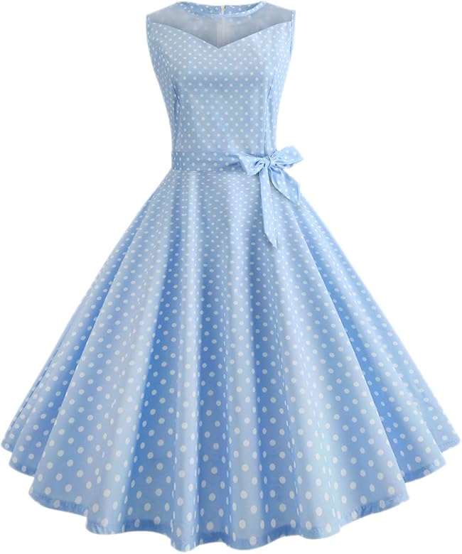 Mua Yacunレディース ワンピース ロカビリー 水玉模様 1950 年代 レトロ Aライン ベルト付き カクテル 結婚式 パーティー スカイブルー S Tren Amazon Nhật Chinh Hang Fado