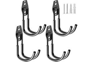 HUPBIPY Heavy Duty Garage Hooks 4 Pack, J Shaped Hanger, Wall Mounted Storage System, Power and Garden Tool Organizer, for Hanging Ladders, Bikes Tires, Hose, Bulk Items