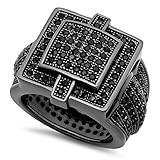 Men's Black Plated Micro-Pave Iced Out Cubic Zirconia Hip Hop Ring, Size 8 + Microfiber Jewelry Polishing Cloth