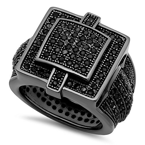 Men's Black Plated Micro-Pave Iced Out Cubic Zirconia Hip Hop Ring, Size 8