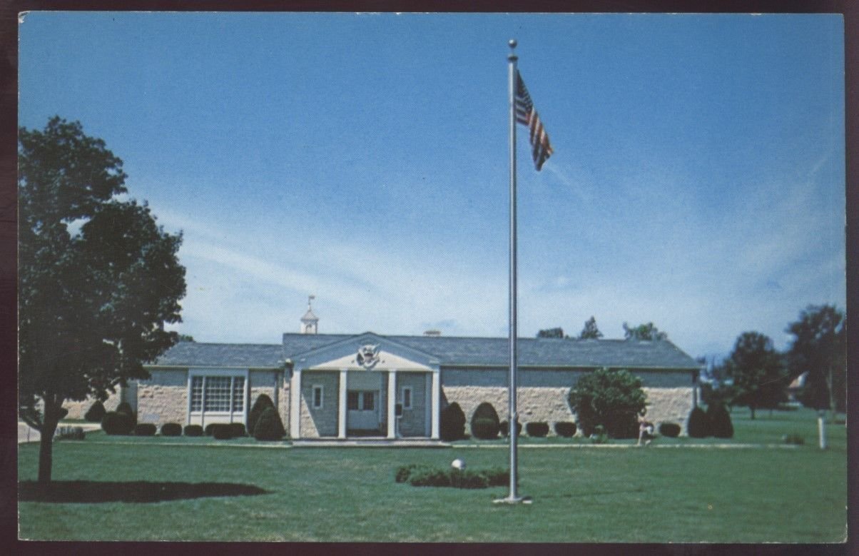 Herbet Hoover Presidential Library West Branch American Flag Iowa Postcard