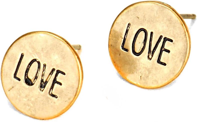 Golden 'Love' Button Post Earrings