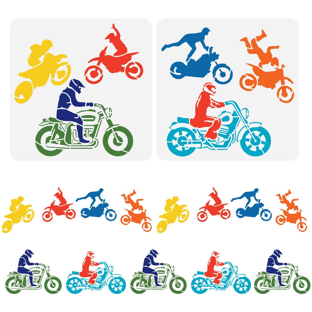 FINGERINSPIRE 2 PCS Motocross Stencil for Painting 30x30cm Reusable Motocross Racer Stencil Cool Splicing Motorcycle Stencil Plastic Craft Stencil for Painting on Wall Wood Furniture DIY Home Decor