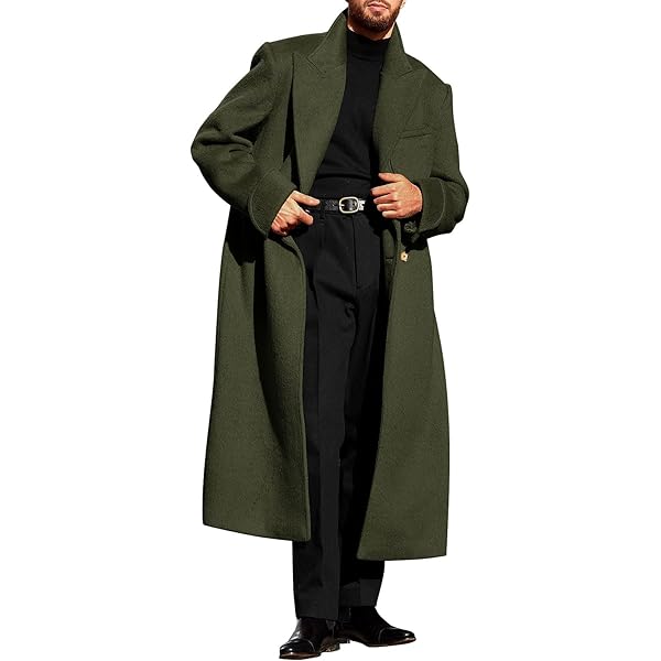 RINTONIX Men's Oversized Notched Long Faux Wool Blend Trench Coat
