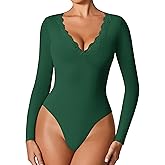 Avidlove Bodysuits for Women Long Sleeve Lace V Neck Body Suits Double Lined One Piece Leotard Shirt Going Out Tops