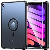 OWKEY Magnetic Case for iPad mini 7 A17 Pro 2024/ iPad mini 6 2021 8.3'', iPad mini 7th/6th Gen Case for Magsafe with Tempered Glass,[Shockproof Military] Translucent Back Slim Bumper Cover, Black