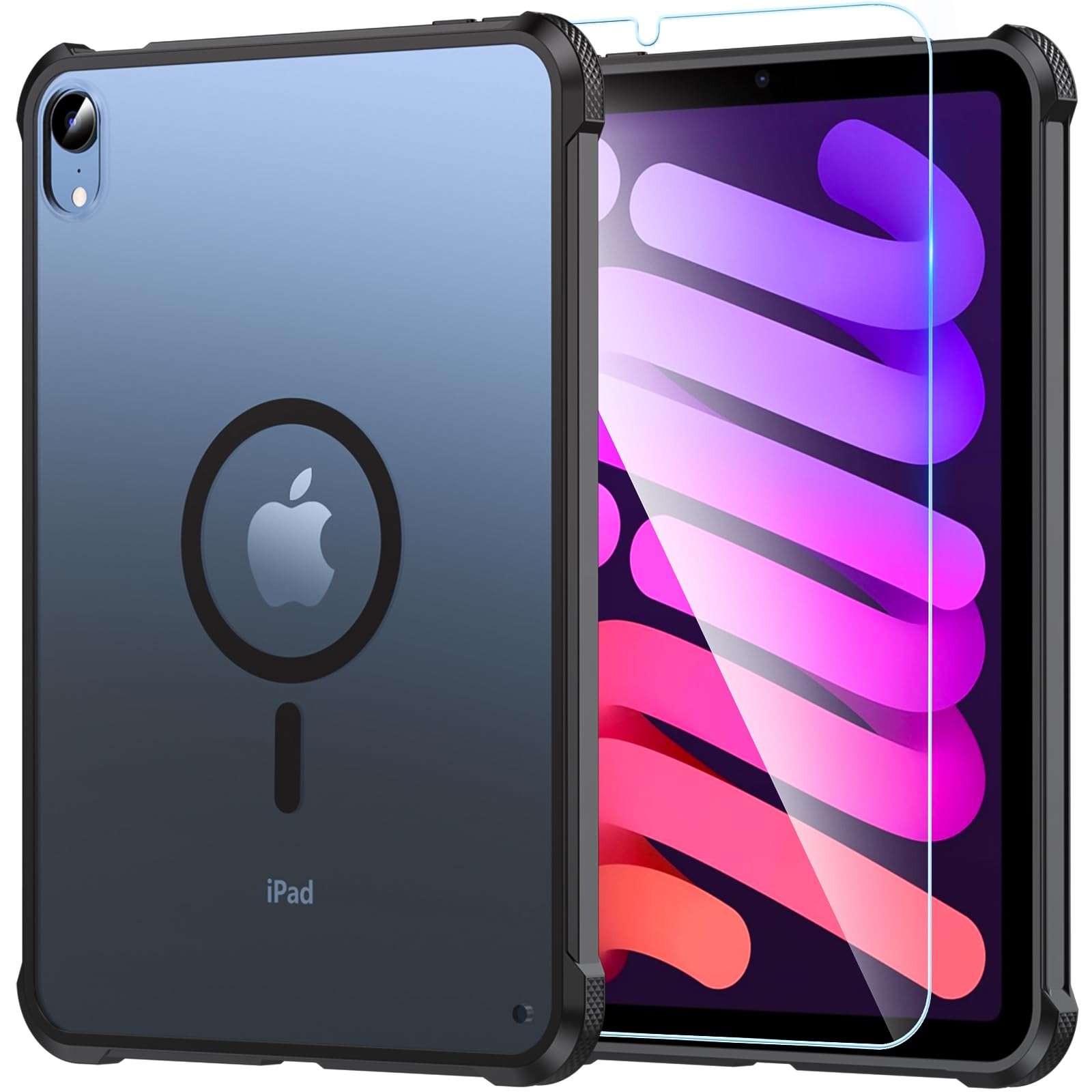 Photo 1 of OWKEY Magnetic Case for iPad mini 7 A17 Pro 2024/ iPad mini 6 2021 8.3'', iPad mini 7th/6th Gen Case for Magsafe with Tempered Glass,[Shockproof Military] Translucent Back Slim Bumper Cover, Black