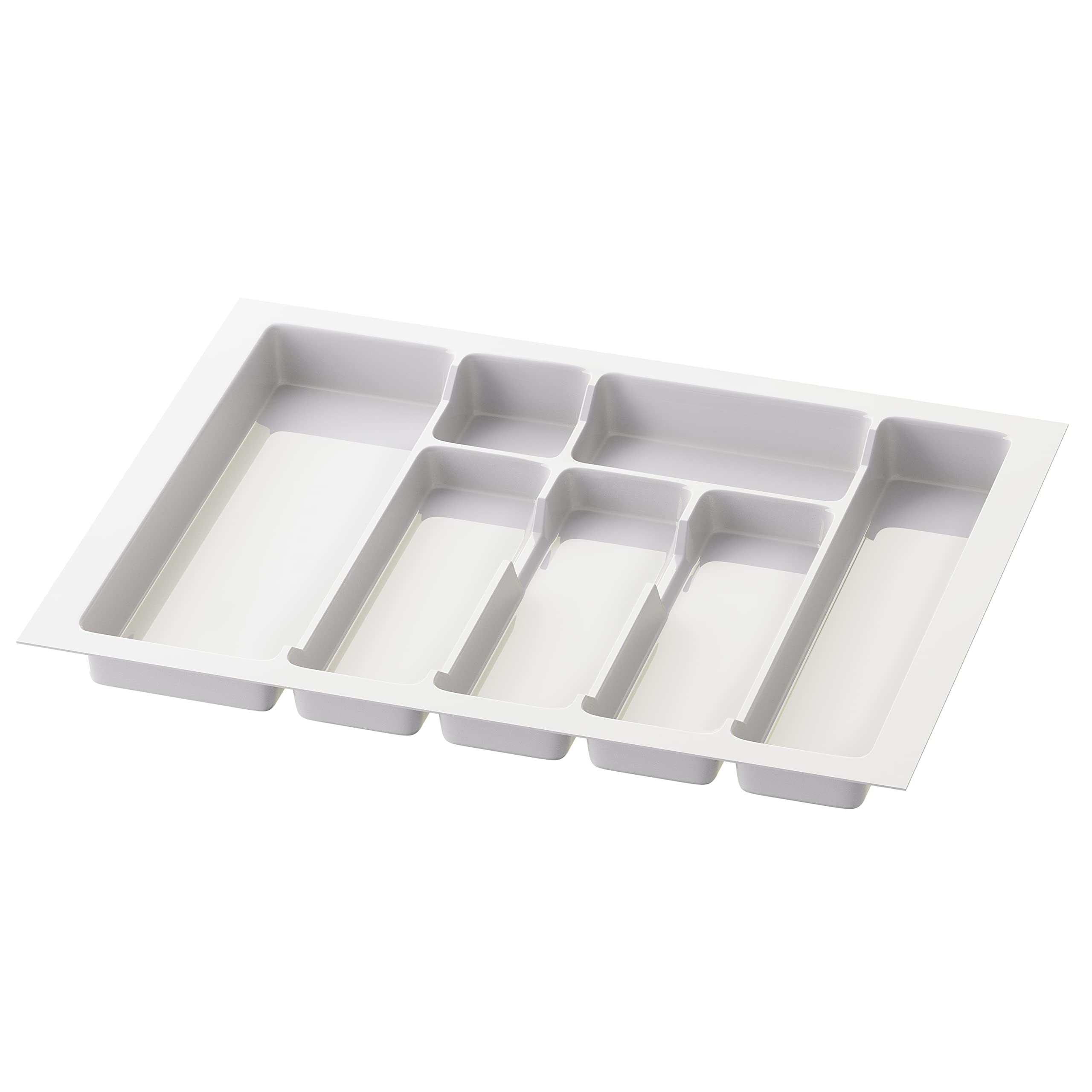Sossai Divio Cutlery Tray for 60 cm Wide Drawers, 53 x 43 cm - Can be Cut to Size, 7 Compartments, White, Organiser for Plastic Cutlery Drawers