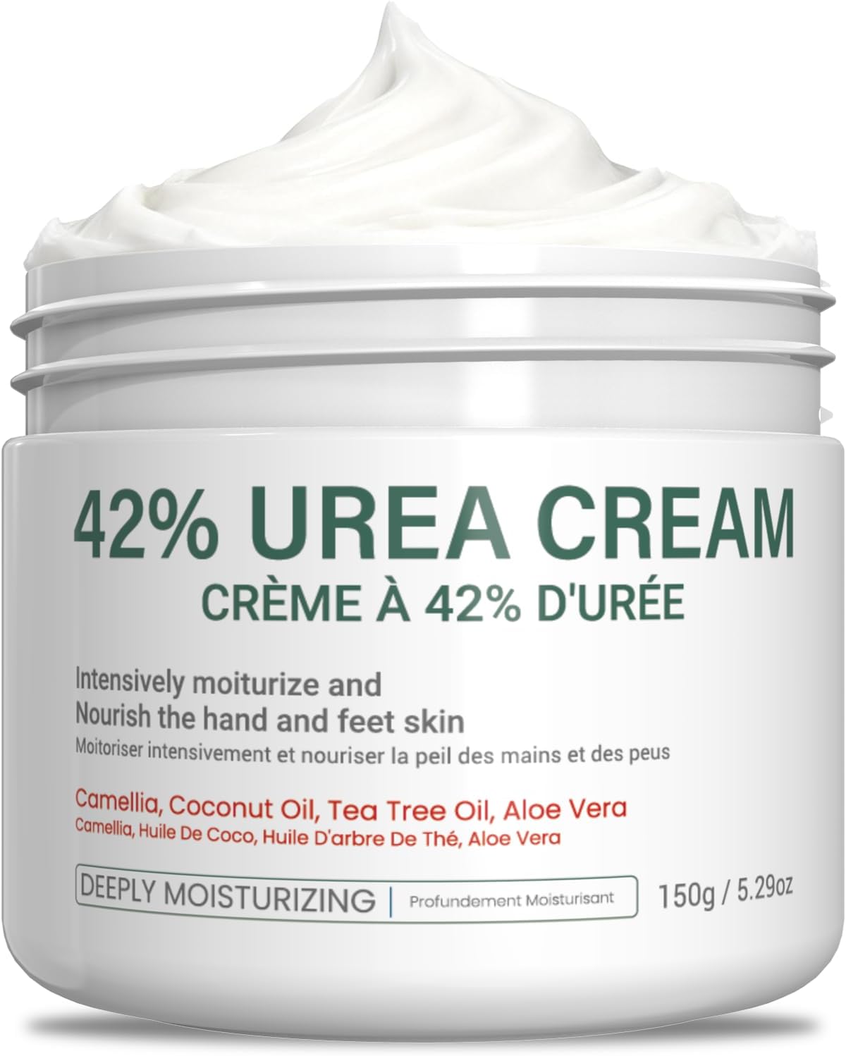 Urea Cream 42% - 2% Salicylic Acid Foot & Hand Moisturizer, 150g with Tea Tree Oil, Aloe Vera & Coconut Oil, Non-Greasy Daily Care for Men & Women (green)