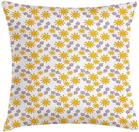 KIYINY Sun Throw Pillow Cushion Cover, Summer Season Illustration with Sunglasses Doodle Style Star Pattern, Decorative Square Accent Pillow Case,Marigold Pale Pink Warm Taupe 20x20 inches