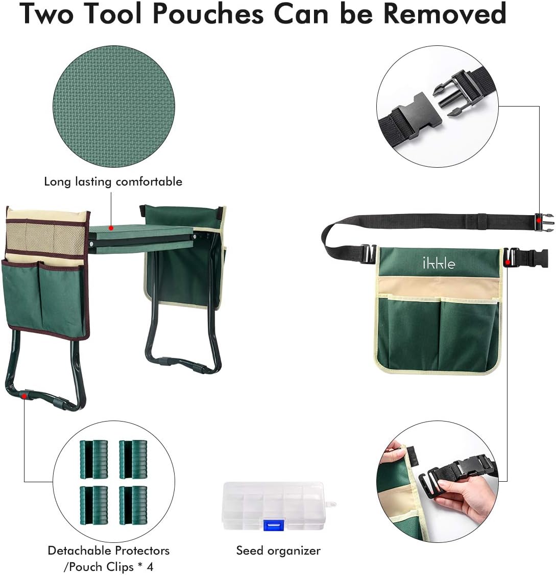 Garden Kneeler and Seat with 2 Bonus Tool Pouches - Adjustable Belt Tool Pounch - Portable Garden Bench EVA Foam Pad with Kneeling Pad - Sturdy, Lightweight and Practical - Protect Knees and Clothes: Furniture & Decor