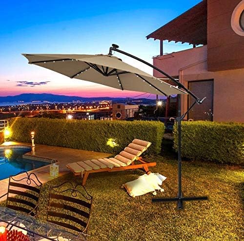 Amazon Com Sophia William 10 Offset Hanging Patio Umbrella With 32 Led Solar Powered Lights 8 Ribs Beige Garden Outdoor