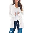 MEROKEETY Women's Long Sleeve Cable Knit Sweater Open Front Cardigan Button Loose Outerwear