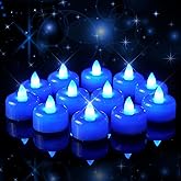 Amagic 12 Pack Blue Flameless LED Tea Lights Candles Battery Operated, Electric Fake Tealight Candles for Wedding, Table Centerpiece, Home Decor, Gift, Party, Halloween, Christmas, Proposal
