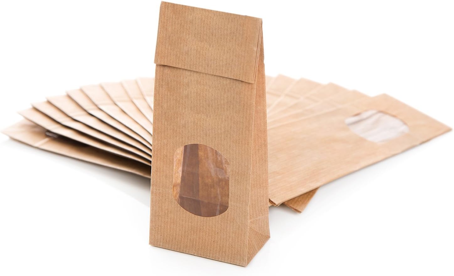 25 x small brown block bottom bags, paper bags with window (7 cm x 4 cm