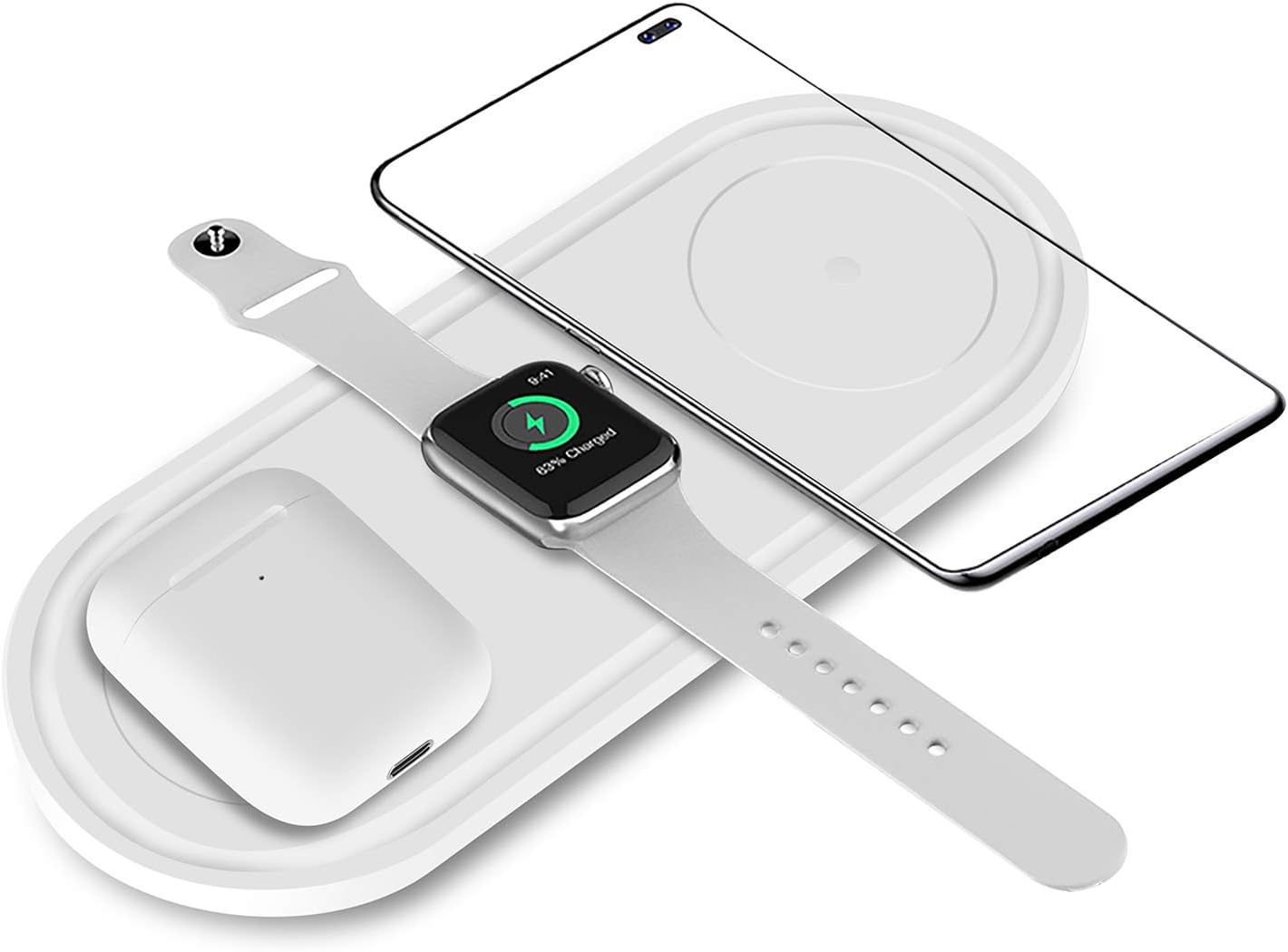 AJY Wireless Charger 3 in 1 Wireless Charging Station Compatible with Apple Watch Series 5 4 3 2 1 and AirPods Pro/Airpods and iPhone 11/11 pro/Max/Xs/XR/X/8 8Plus/ White