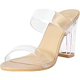ZriEy Women's Chunky Block Open Toe Mid High Heeled Sandals Two Strap Slip on Heels Slide Sandals for Party Wedding Dress Dating Daily Pumps Shoes