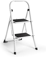 VonHaus 2 Step Folding Ladder Steel 150kg Capacity White