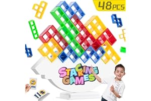 GINROGD 48 Pcs Tetra Tower Stacking Game Balance Blocks, Tetris Board Game Stack Attack, Kids & Adults Team Building Blocks Toy. Gift Friends,Classrooms,Family Games and Travel Parties Toy.