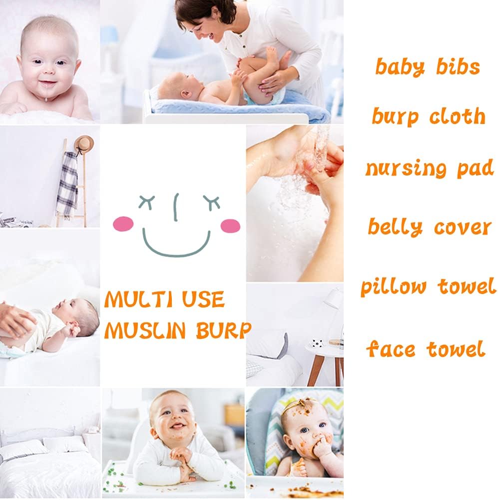 Muslin Burp Cloths Comfy Burp Clothes - Baby Burp Rags for Boy Girls Muslin Bibs 6 Layers Large 20''x10'' 100% Cotton Hand Washcloths Soft Absorbent by CuteBaby (5 Pack) (Blue): Kitchen & Dining