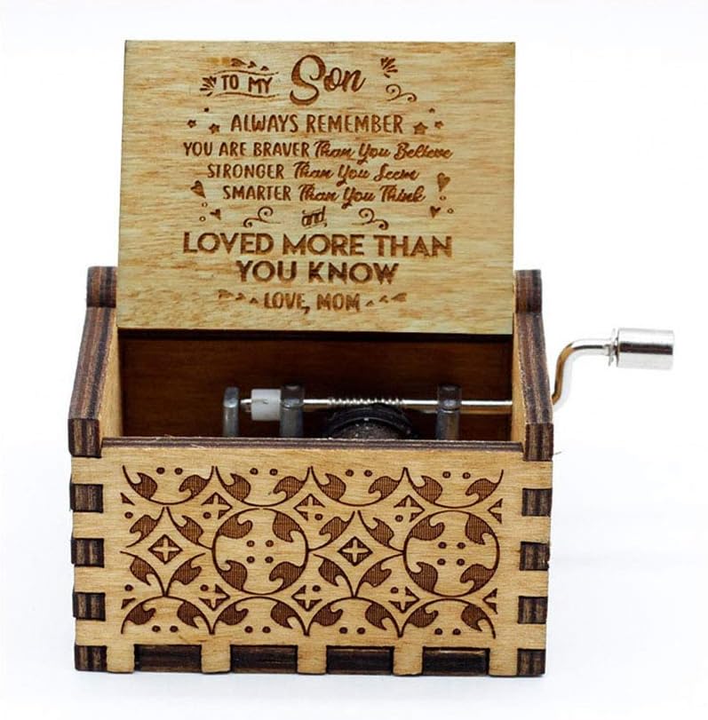 Youtang You are My Sunshine Music box 18 Note Hand Crank Engraved Wood Music Box Antique Vintage Gift for Birthday Christmas Graduation(From Mom to Son)…