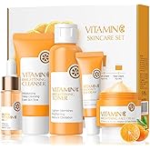 5PCS Vitamin C Skincare Set, Complete Face Care Kit with Cleanser, Toner, Serum, Eye Cream and Face Cream, Moisturizing Anti-Aging Skin