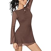 Milumia Women's Boat Neck Mesh Long Bell Sleeve Mini Dress Y2k Going Out Short Dresses 2026 Spring