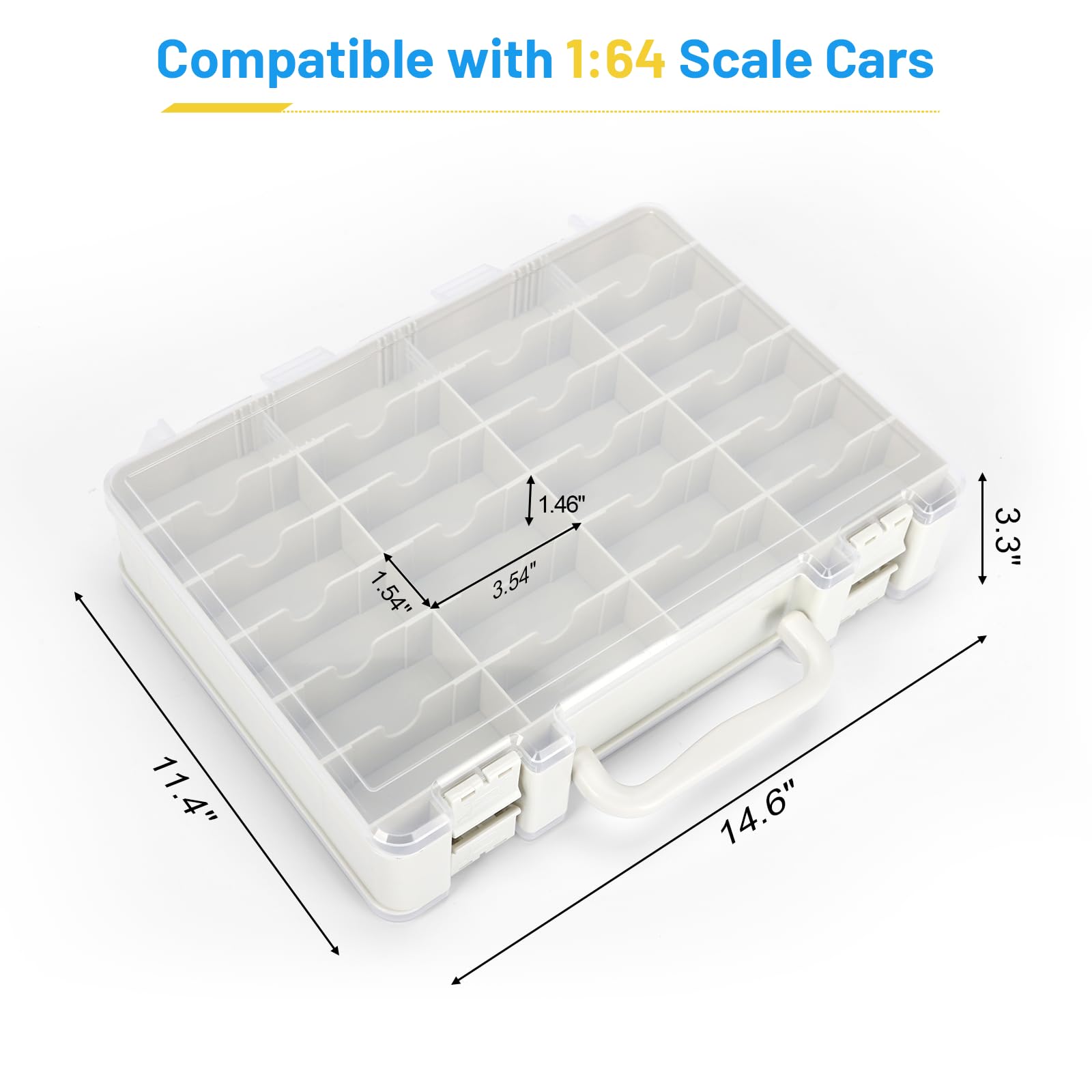 Storage Case for Hot Wheels - Carrying Display Case for 1/64 Scale Toy Cars, 48-Slot Double-Sided Transparent Organizer with Built-in Steps Prevent Sliding & Adjustable Dividers