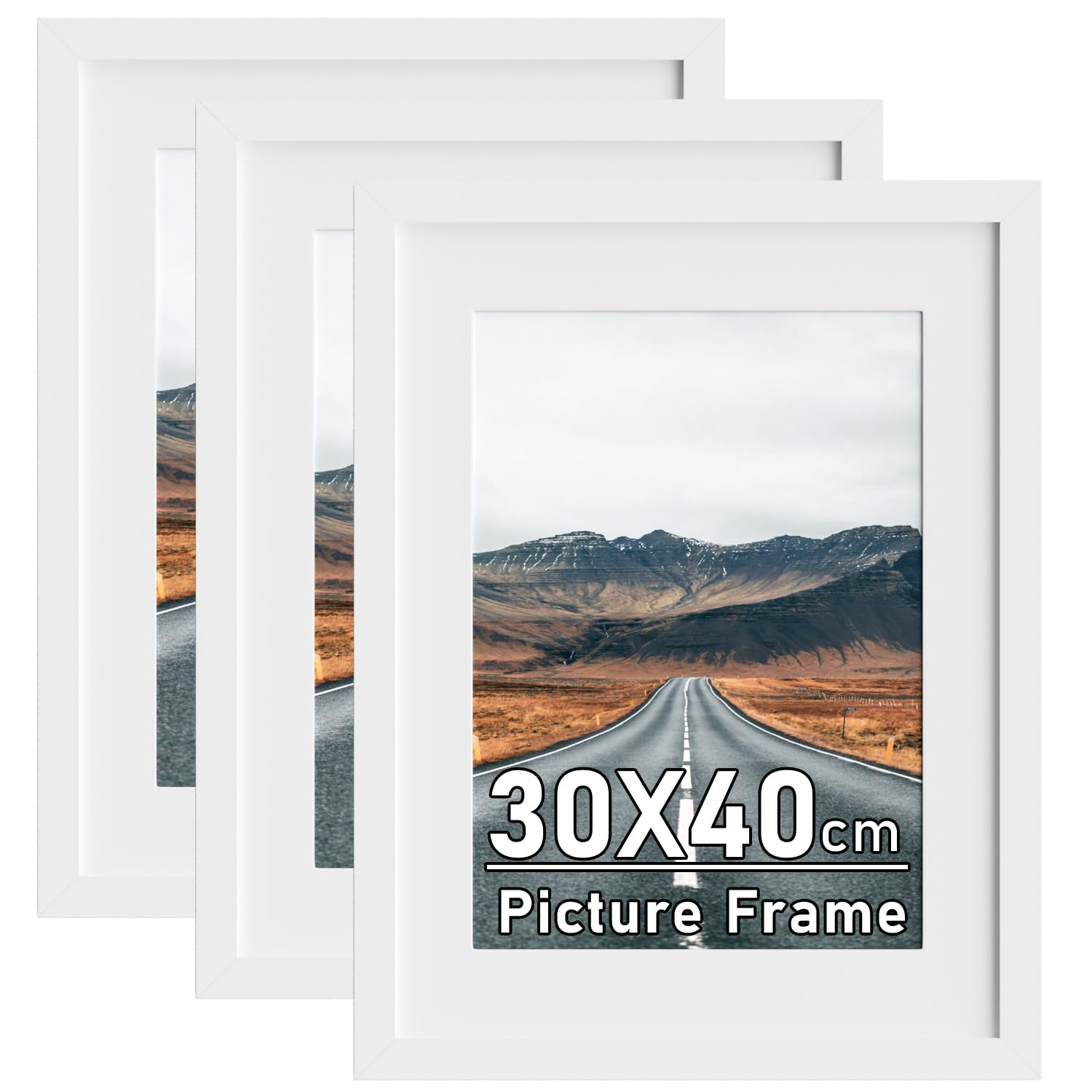 30x40cm Picture Frames with A4 Mount, Pack of 3 White 16x12 Photo Frames, Poster Frame with Safe Perspex Front, Wall Mounting
