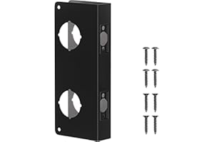 Double Hole Door Knob Reinforcement Plate, Matte Black, Fits 1-3/4" Doors, 2-3/4" Backset, Door Lock and Door Knob Cover Plat