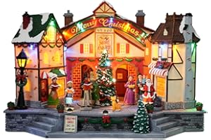 YQQY Christmas Village House Decoration,Colourful LED Lights Light Up Buildings,Christmas Cinema Scence,Music Rendering Atmosphere (Colourful)